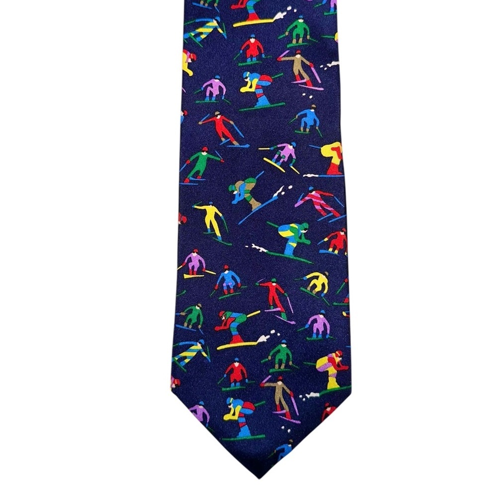 Vintage Alynn Neckwear Downhill Skiing Mens Tie Silk Multicolor Ski 56x3.75” USA - Picture 5 of 5